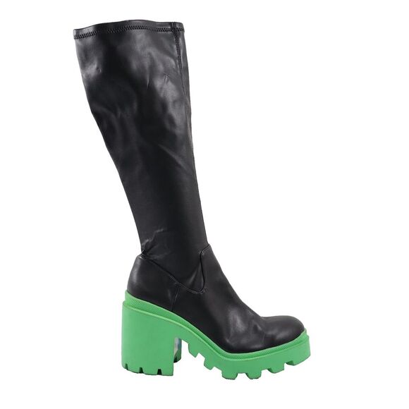 Steve Madden Roxanna Knee High Vegan Leather Platform Boots, Black & Green 10US - Picture 1 of 11